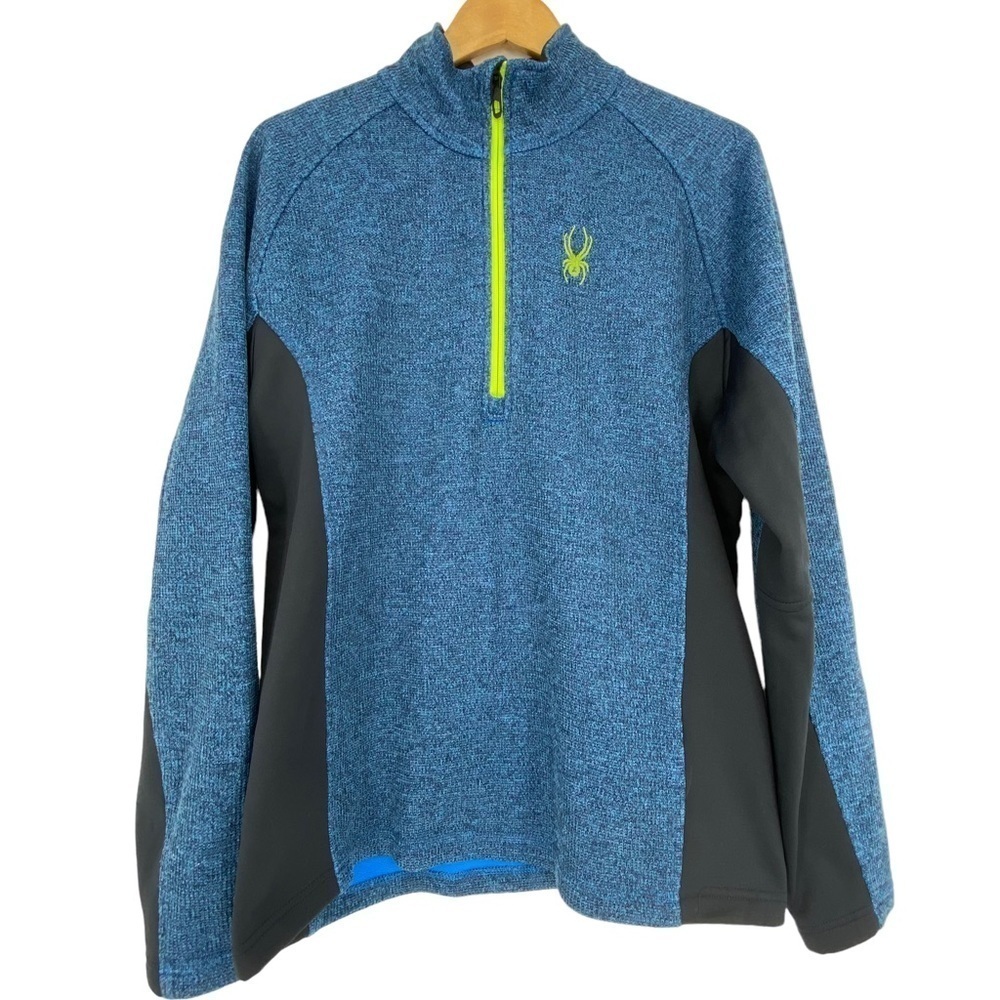 Spyder blue and black 1/4 zip sweater with neon yellow zipper men's size large